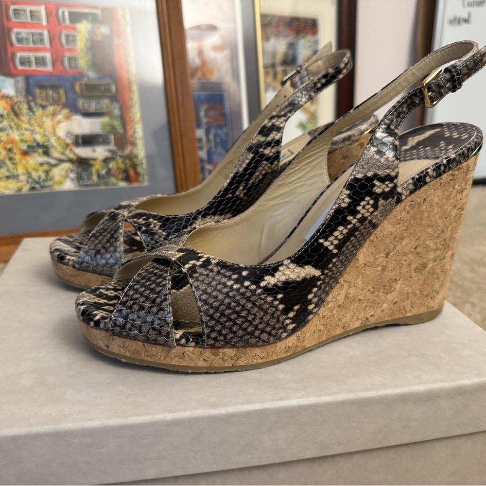 Jimmy choo snake print sandal wedges sz40